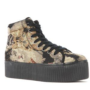 Jeffrey Campbell JC Play The Hiya Lace Up Sneaker Shoe Cat Kitty Tapestry Size 7